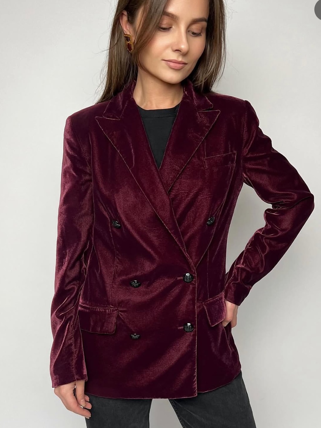 Lauren Ralph Lauren Burgundy Velvet Double Breasted Blazer